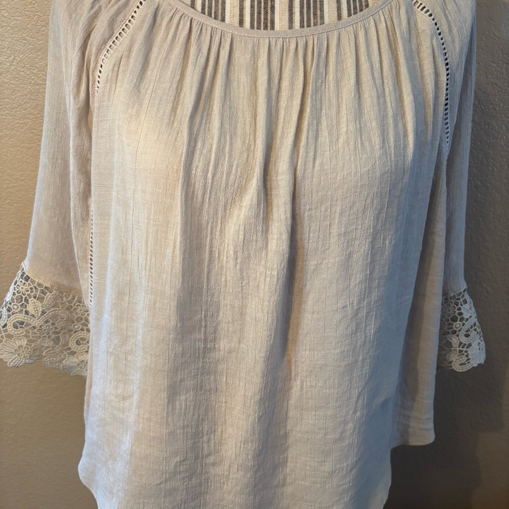 Sale! I.N. Studio Tunic Top L Light Beige Cream layered Tank Lace Eyelets Blouse - Picture 3 of 14
